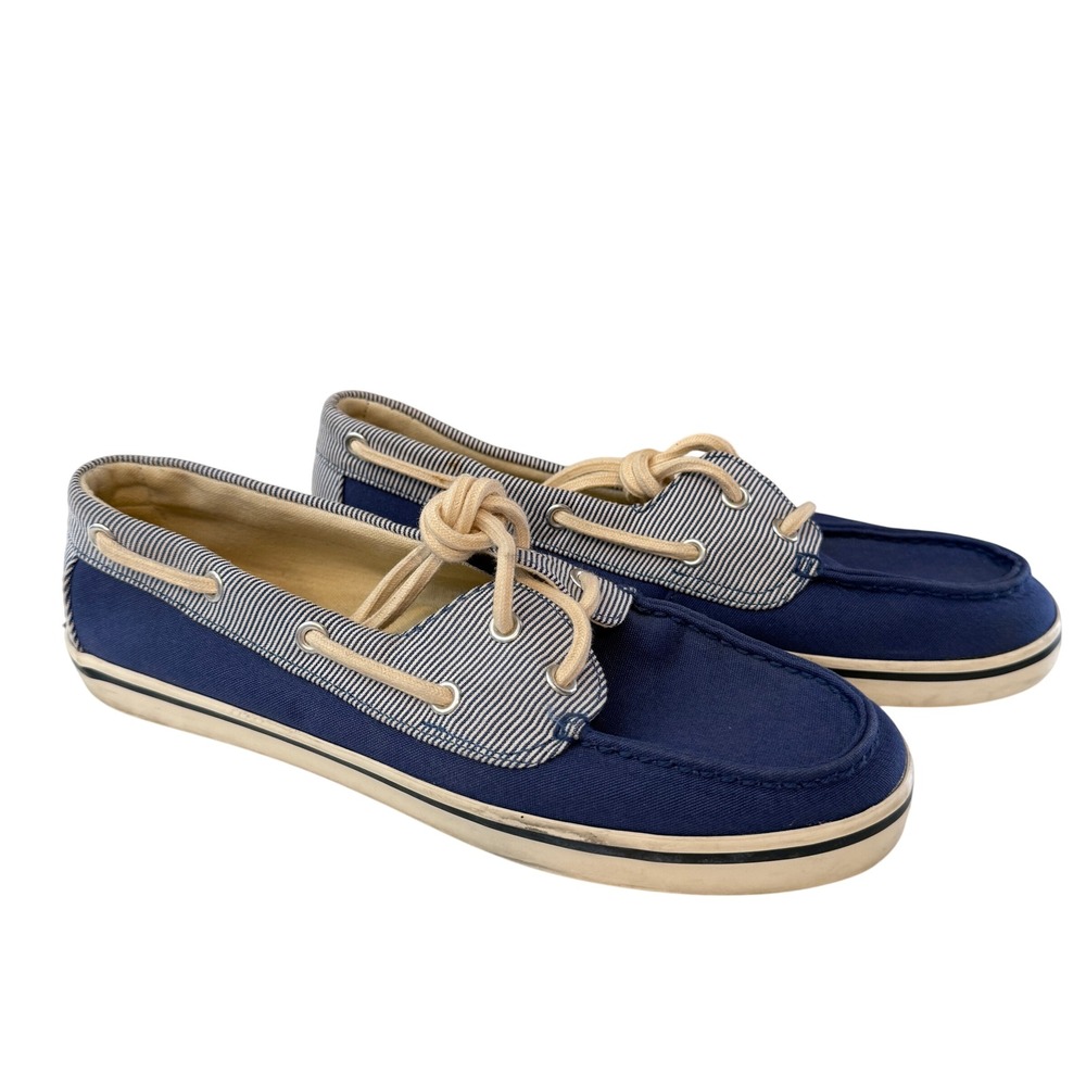 Polo Ralph Lauren Devin Womens Boat‎ Shoes Navy Blue Pinstripe Canvas Loafers 7B